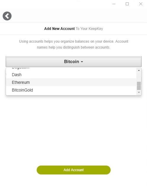 Select account to add in Keepkey wallet